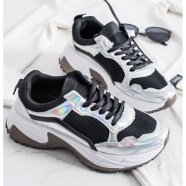 SHELOVET Zapatillas de moda con efecto holo negro plata 6