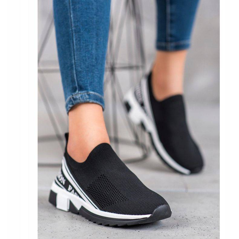 SHELOVET Moda Slipony a cielo abierto blanco negro 2