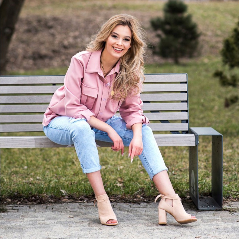 Botas VINCEZA con punta abierta atada beige 2