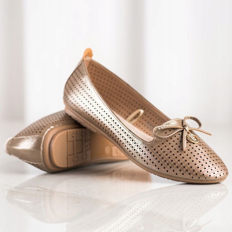 Bailarinas Caladas Con Lazo VINCEZA beige dorado 1