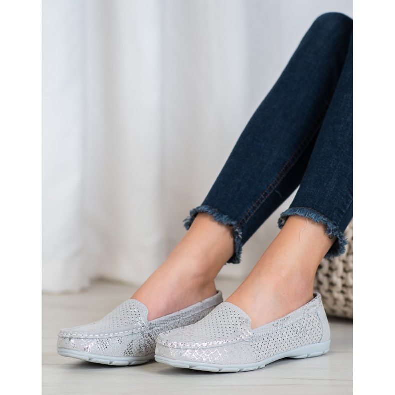 Goodin Mocasines de Piel Plateados gris 2