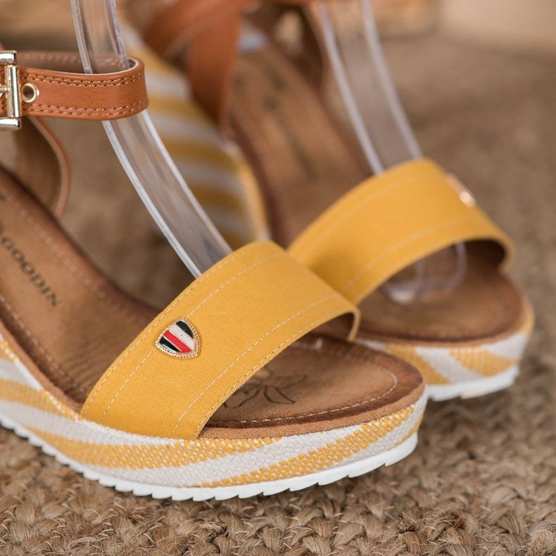 Goodin Sandalias de cuña de moda marrón multicolor amarillo 1
