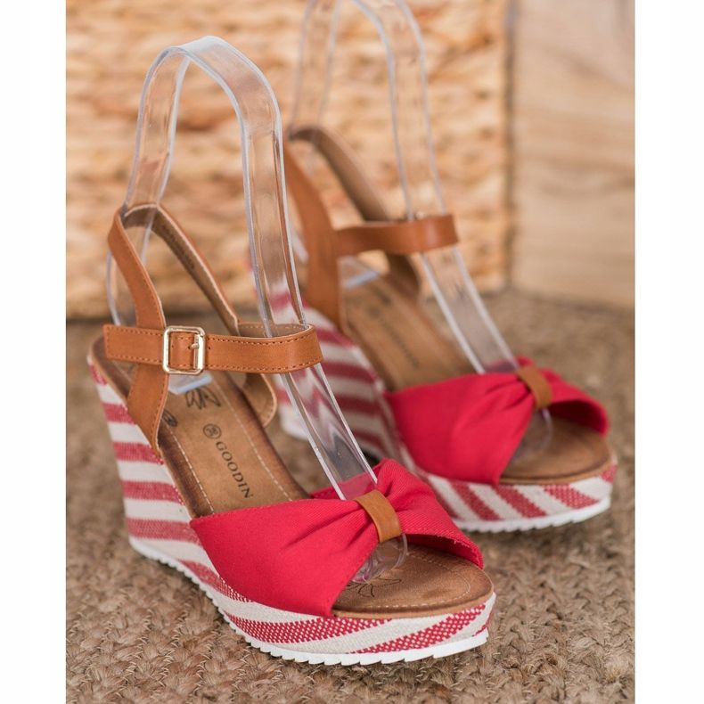 Goodin Sandalias rojas en cuña marrón rojo 1