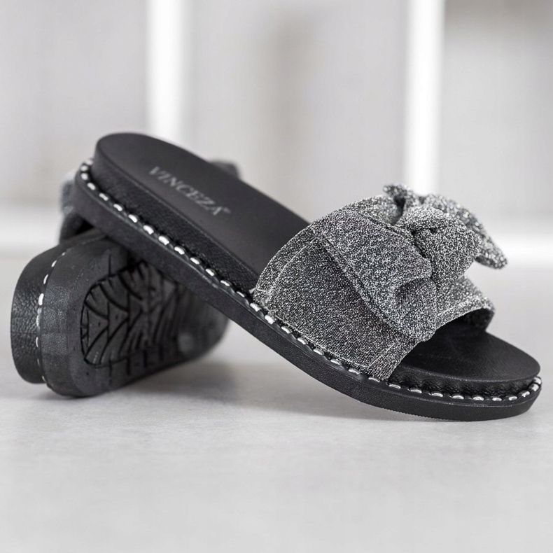 Pantuflas VINCEZA Glitter negro gris 1