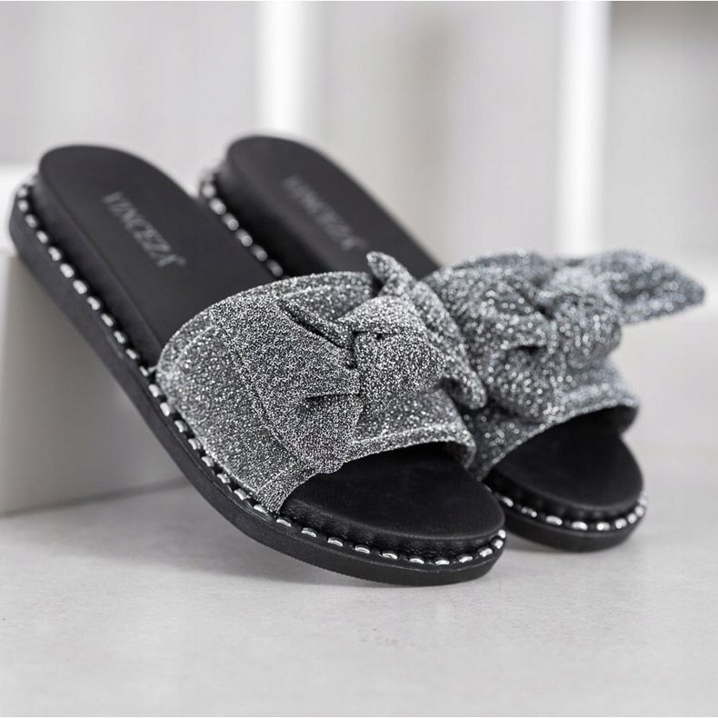 Pantuflas VINCEZA Glitter negro gris 2