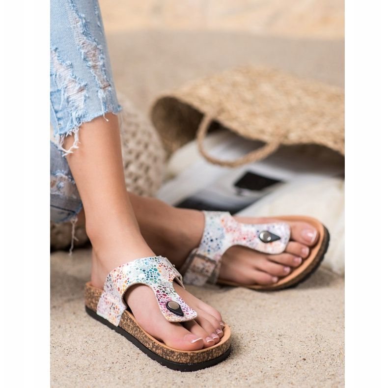 Chanclas con hebilla VINCEZA blanco multicolor 1 Chanclas con hebilla VINCEZA blanco multicolor 1