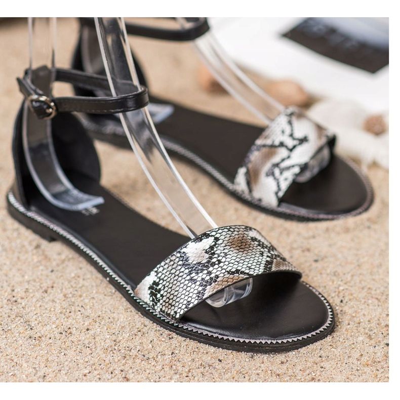 Goodin Sandalias planas con estampado de serpiente negro 1 Goodin Sandalias planas con estampado de serpiente negro 1