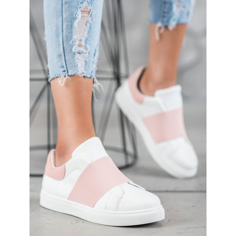 SHELOVET Zapatos sin cordones con banda elástica blanco rosado 1 SHELOVET Zapatos sin cordones con banda elástica blanco rosado 1