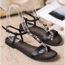 Sandalias Con Cinturón VINCEZA Decorativo negro 2