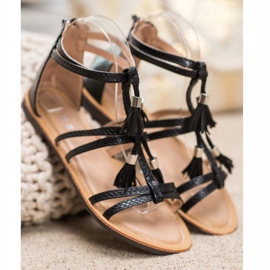 SHELOVET Sandalias negras con flecos negro 1