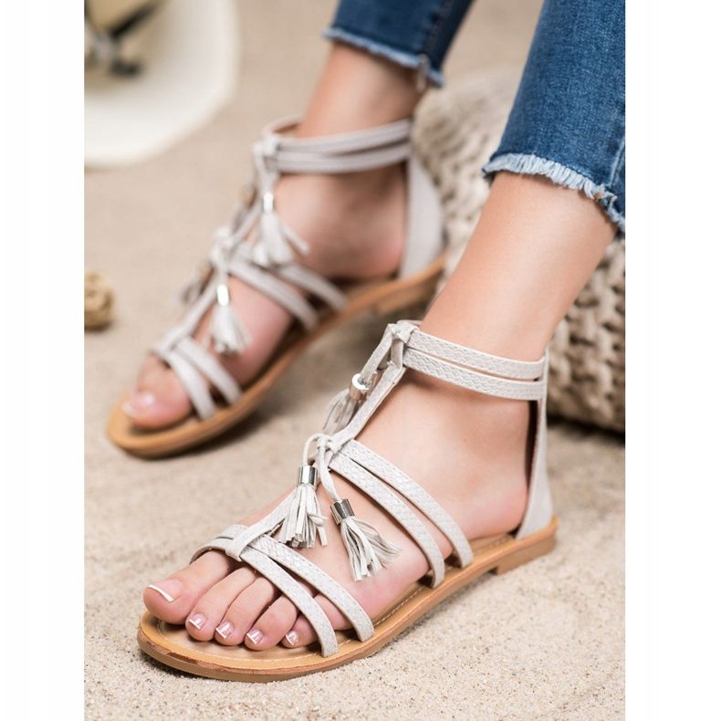 SHELOVET Sandalias grises con flecos 1