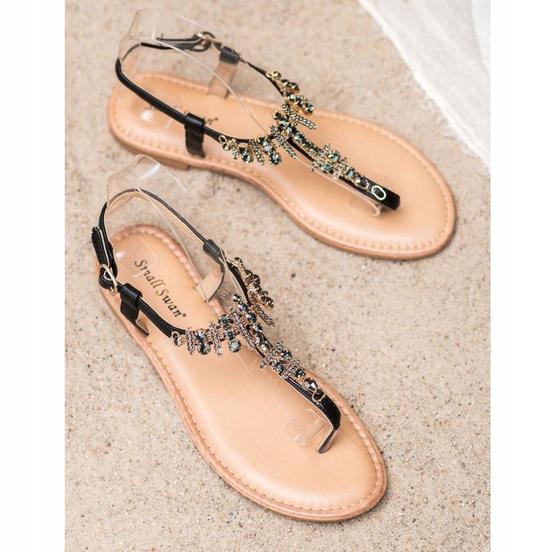 Small Swan Sandalias elegantes con circonita cúbica negro 1