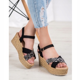 SHELOVET Sandalias Cuña Estampado Serpiente negro 2