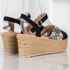SHELOVET Sandalias Cuña Estampado Serpiente negro 3