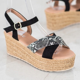 SHELOVET Sandalias Cuña Estampado Serpiente negro 4