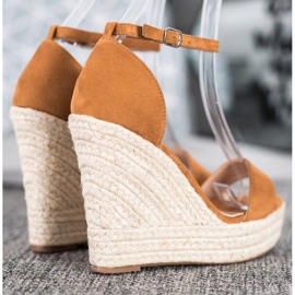 SHELOVET Sandalias de cuña sexy marrón 2