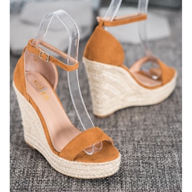 SHELOVET Sandalias de cuña sexy marrón 3