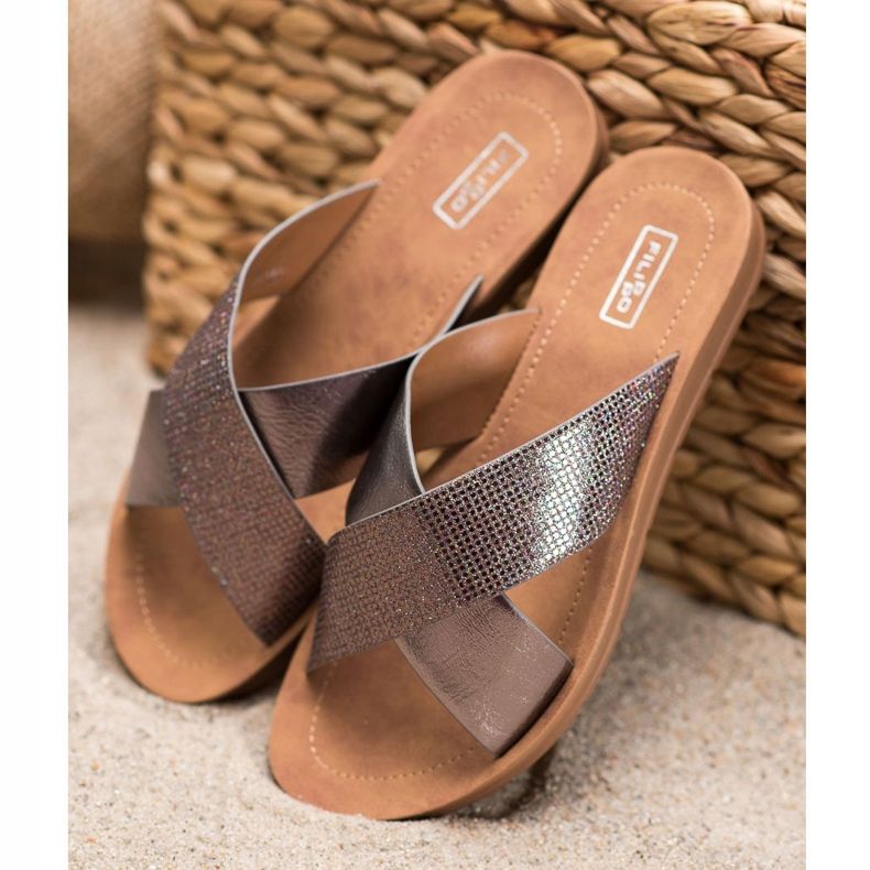 Filippo Pantuflas de piel ecológica brillante gris 1