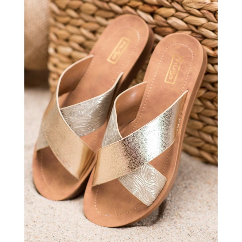 Filippo Pantuflas de piel ecológica brillante dorado 1