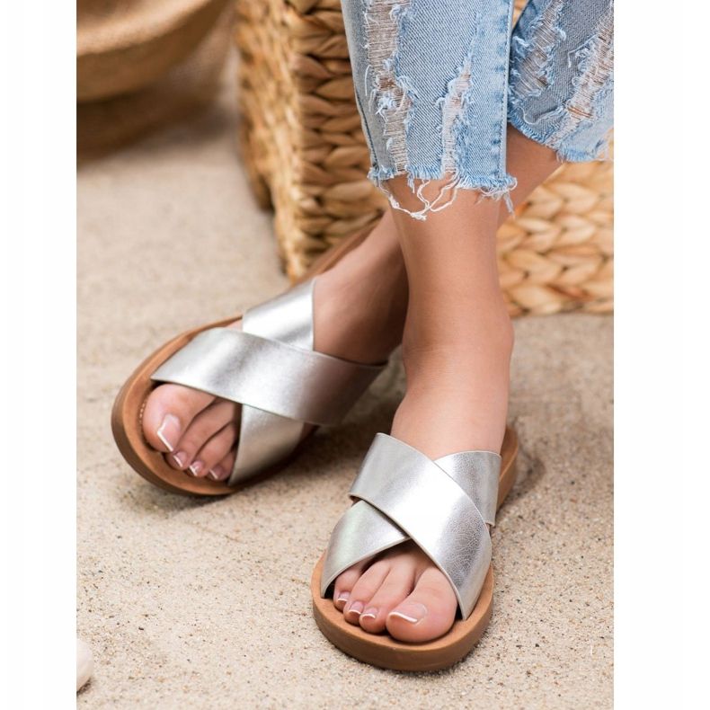 Filippo Pantuflas de piel ecológica brillante gris 2