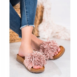 Seastar Pantuflas rosas con flecos rosado 4