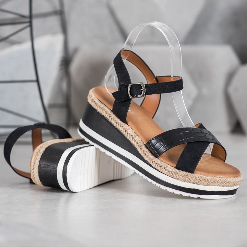 Weide Cuñas Negras Con Cuero Ecológico negro 1 Weide Cuñas Negras Con Cuero Ecológico negro 1