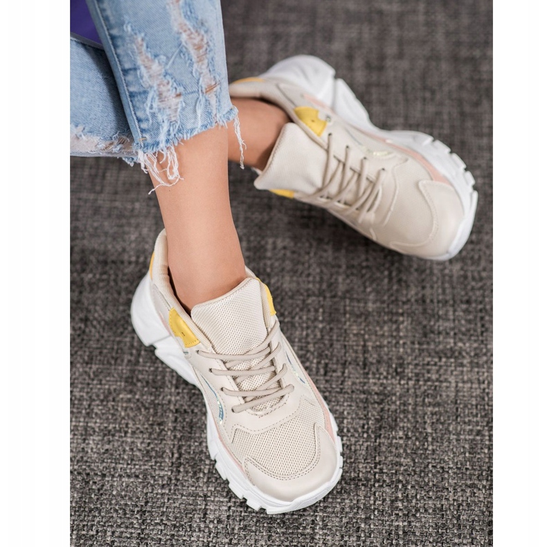 SHELOVET Zapatillas con estilo en la plataforma beige rosa amarillo 1