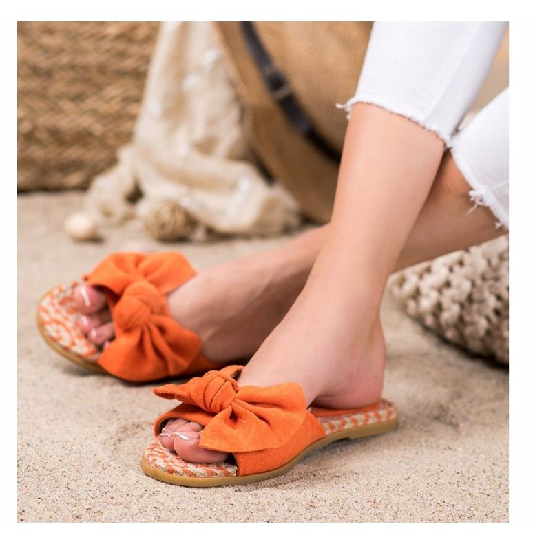 Renda Pantuflas Elegantes Con Lazo naranja 2 Renda Pantuflas Elegantes Con Lazo naranja 2