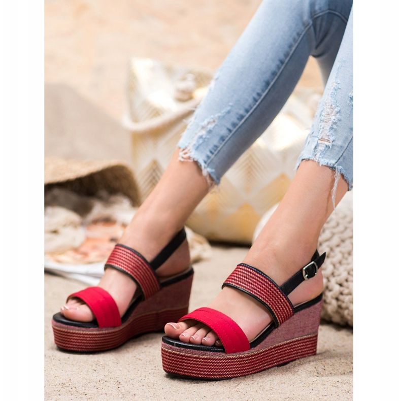Goodin Sandalias de cuña rojas rojo 2 Goodin Sandalias de cuña rojas rojo 2