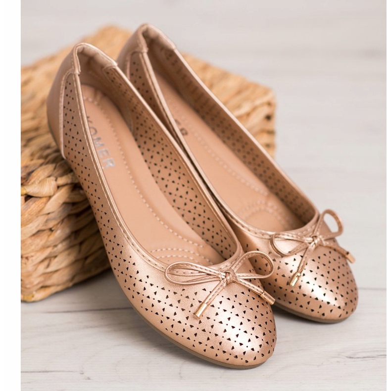 SHELOVET Bailarina Calada Con Piel Ecológica dorado 1