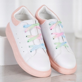 SHELOVET Zapatillas con cordones de colores blanco rosa 1
