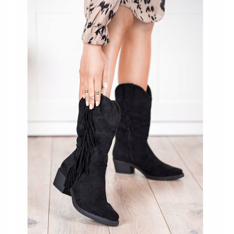 Diamantique Botas de vaquero con flecos negro 1