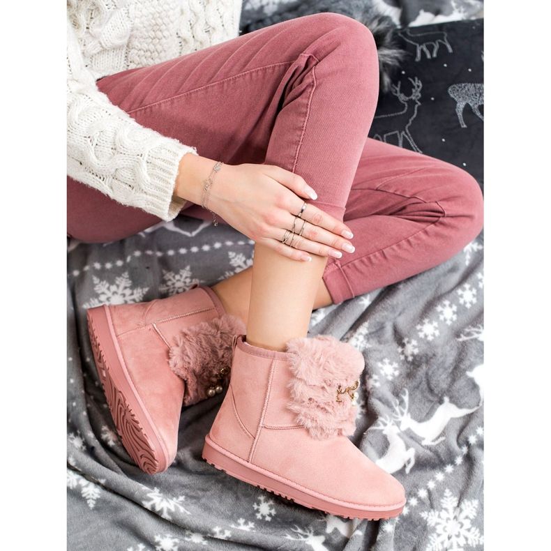 Queentina Mukluki cálido con adorno rosado 1