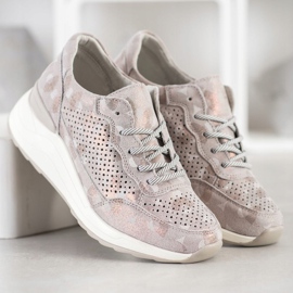 Goodin Zapatillas de cuero con estilo beige marrón dorado 2