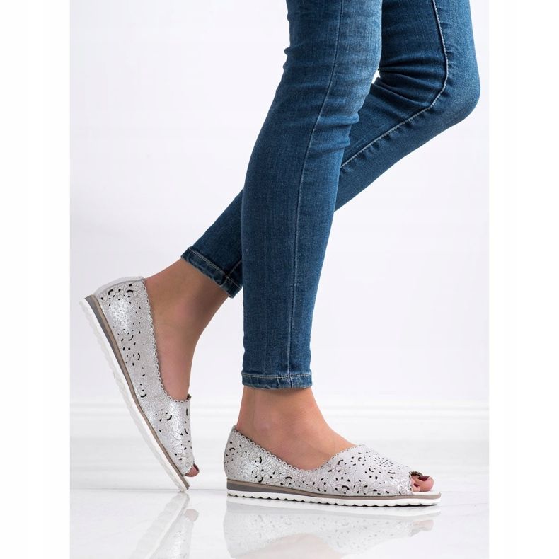 Bailarinas VINCEZA de piel plata gris 1