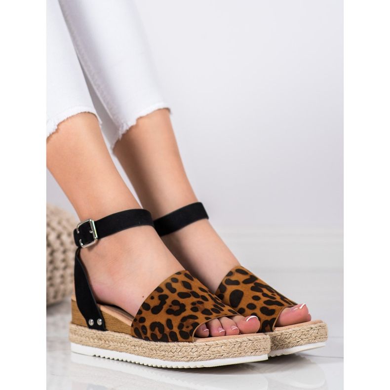 Kylie Sandalias de cuña con estampado de leopardo marrón negro 1