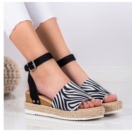 Kylie Sandalias de cuña con estampado de cebra blanco negro 3