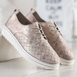 Kylie Brogues de cuero en la plataforma beige marrón 2