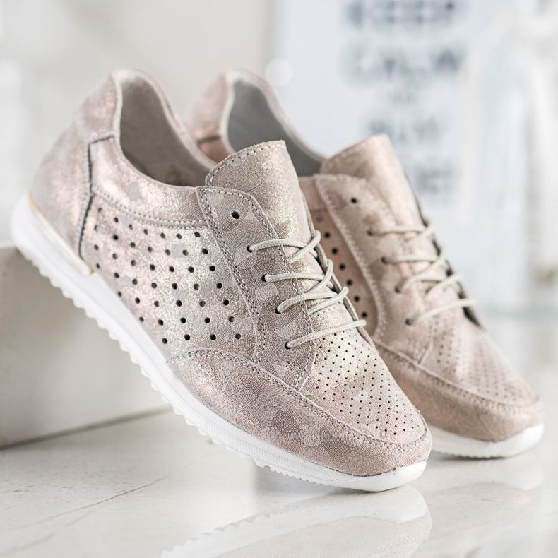 Kylie Zapatos de piel calada marrón dorado 1