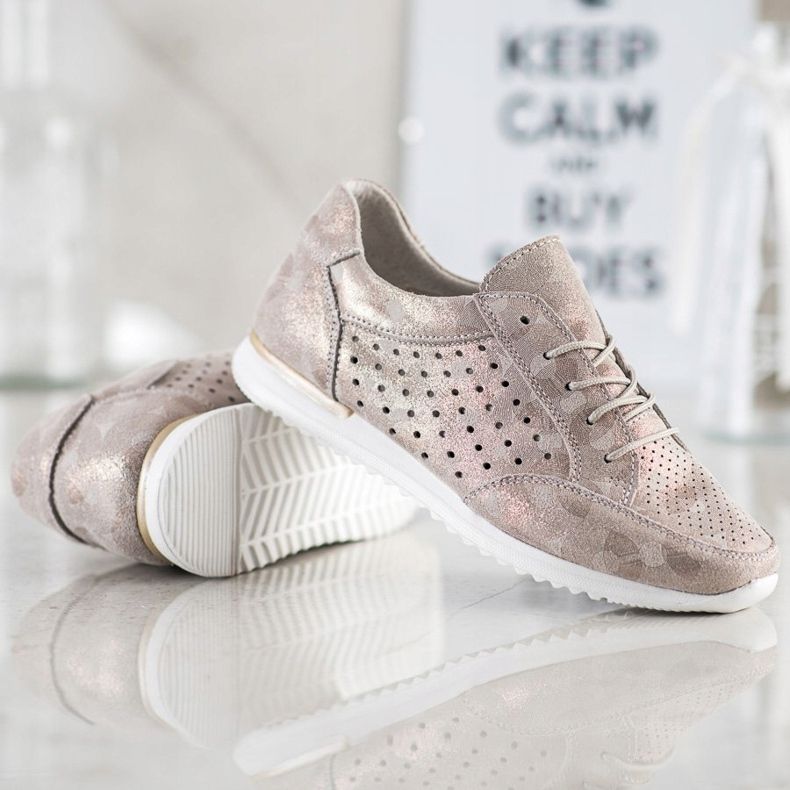 Kylie Zapatos de piel calada marrón dorado 2