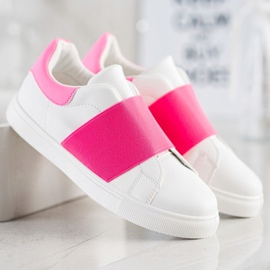 SHELOVET Zapatos sin cordones con banda elástica blanco rosado 2 SHELOVET Zapatos sin cordones con banda elástica blanco rosado 2