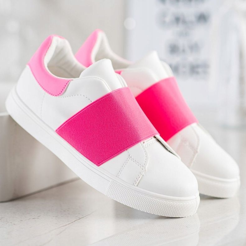 SHELOVET Zapatos sin cordones con banda elástica blanco rosa 2