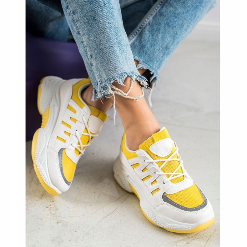 SHELOVET Zapatillas cómodas con malla blanco gris amarillo 2