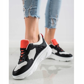 SHELOVET Zapatillas casual de cuero ecológico blanco negro 4