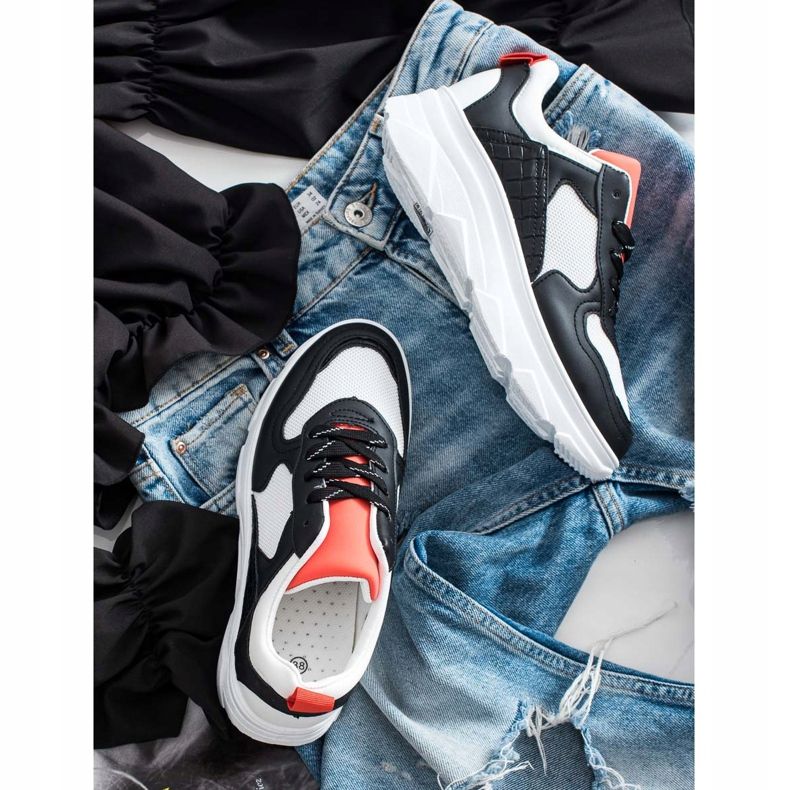 SHELOVET Zapatillas casual de cuero ecológico blanco negro 1