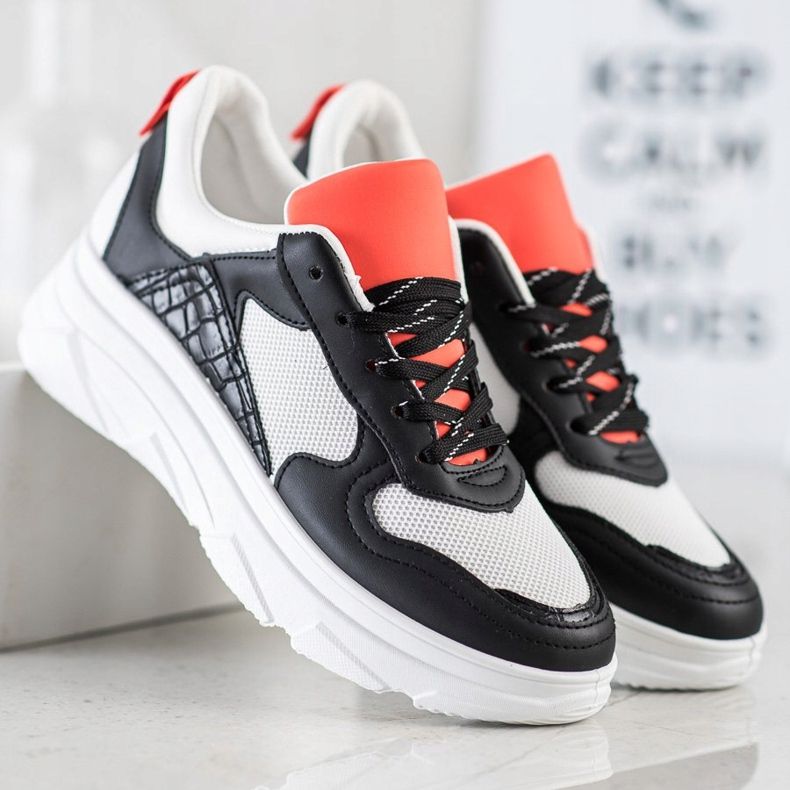 SHELOVET Zapatillas casual de cuero ecológico blanco negro 2