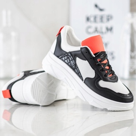 SHELOVET Zapatillas casual de cuero ecológico blanco negro 5