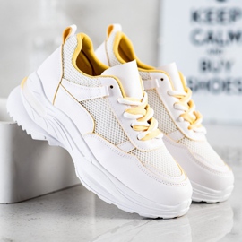 SHELOVET Cómodas zapatillas blancas blanco amarillo 3