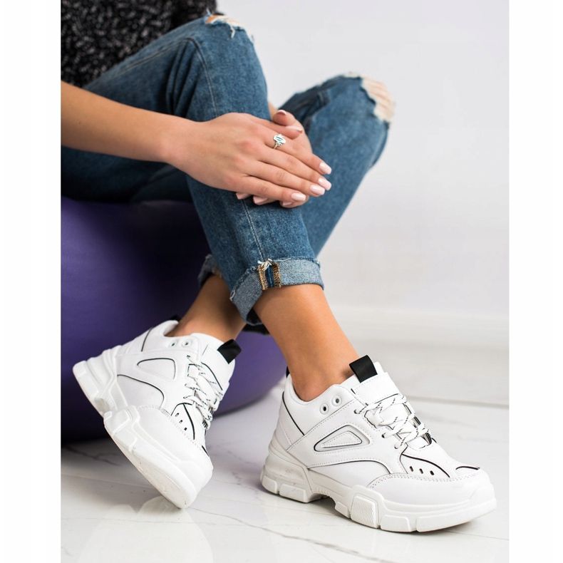 SHELOVET Zapatillas blancas de moda blanco negro 1