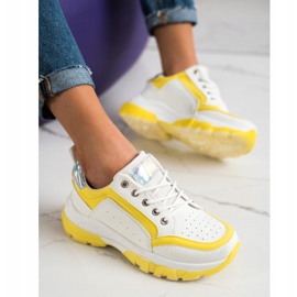 SHELOVET Zapatillas de cuero ecológico blanco plata amarillo 1